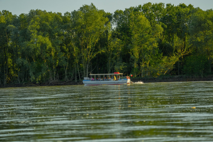 Imbarcazione Le Due Rive naviga sul Po a Portalbera